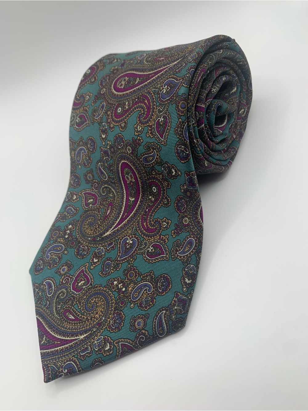 Teal Paisley Men's Tie with Purple Accents